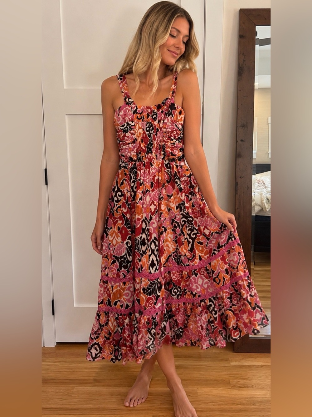 Sleeveless Pink & Orange Floral Maxi Dress